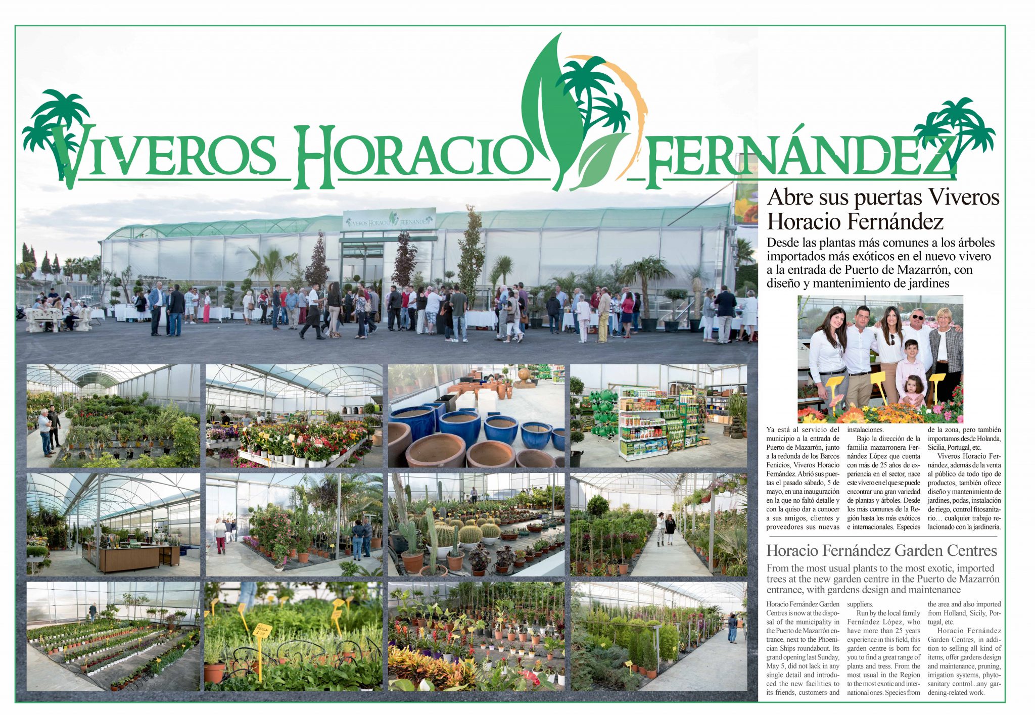Recorte de periódico sobre la historia de Viveros Horacio Fernández